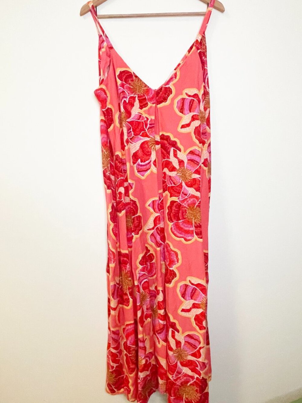 LOFT Size 12 Coral Pink Floral Linen Blend Maxi Dress Boho Resort